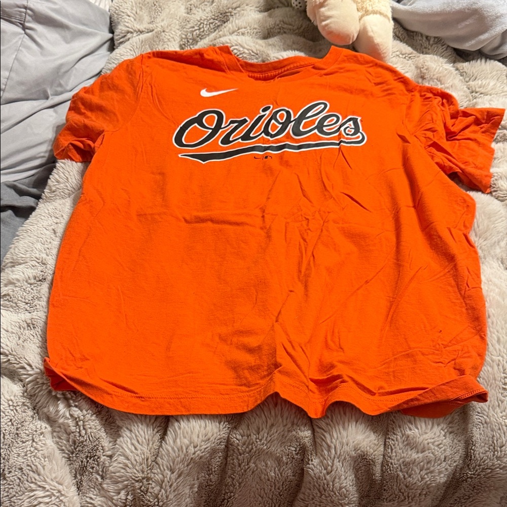 Nike Orange Orioles Script Tee with Black & White Accents